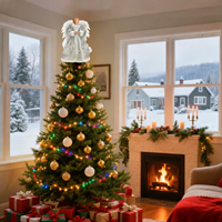 Neu auf Lager: Weihnachtlicher Deko-Stoffengel als Baumspitzenstern mit LED-Licht und flauschigen Flügeln – Engel-Dekoartikel