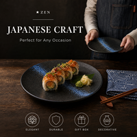 Assiette à sushi en céramique noire japonaise en gros, plat de service en grès à glaçure réactive, logo personnalisé pour restaurant, hôtel, vente en gros