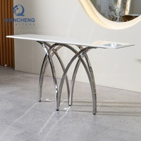 QIANCHENG Intérieur Salle D'entrée Meubles En Métal En Acier Inoxydable Tables D'entrée Miroir En Verre Console Table pour Salon