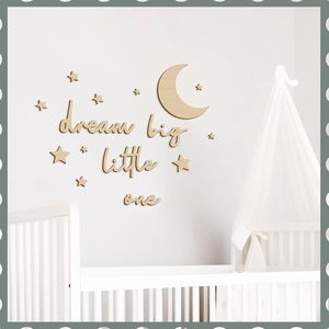 15pcs Dream Big Little One Neutral Nursery Sign Rustic Boho Moon Stars Wood Wall Art Gravé Babyroom Wall Decor - Product Image 3