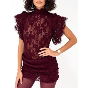 เดรสสั้นรัดรูปคอสูงแต่งระบายลูกไม้สำหรับผู้หญิง แฟชั่น Sehe - Product Image 5