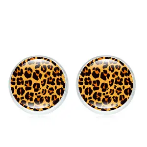 16MM Leopard print time gem Earrings European and American fashion alloy glass earrings customized wholesale ER0078