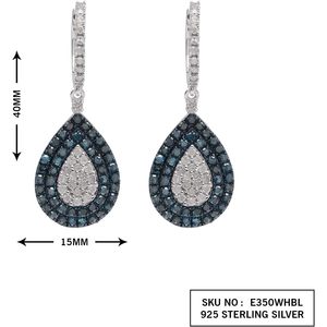 Teardrop <b>Dangle</b> <b>Earrings</b> 2.97 Cttw White And Blue <b>Diamond</b> Round Cut 925 Sterling Silver For Women Wedding Jewelry - Product Image 4