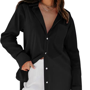 Camisas de <span class=keywords><strong>Mujer</strong></span>, <span class=keywords><strong>Blusas</strong></span> de Manga Larga, Túnicas Casuales Lisas, Tops con Bolsillos, 65% Algodón, 30% Tela Ancha, Lavables - Product Image 1