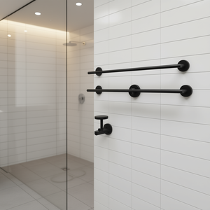 Juego de accesorios para baño, de metal negro mate, cilíndrico, con tornillos, de diseño moderno, de 25 pulgadas o más para una organización óptima del baño - Product Image 2
