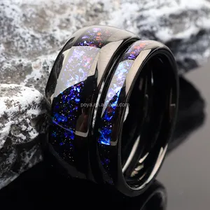 POYA Nebula Couple Rings 8mm 6mm Black Polished Dome Tungsten Wedding Ring For Men Comfort Fit