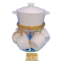 Ensemble de soupières en céramique blanche à bord doré de luxe, avec 6 bols et 6 cuillères pour dîner en famille