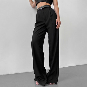 Pantalones Formales Elegantes y Transpirables de Cintura Alta para Mujer, Tejido de Sarga de Poliéster/Algodón Reciclable y Ecológico, Frente Plano para Oficina - Product Image 4