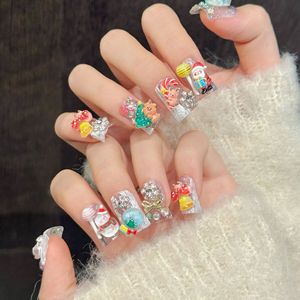 Ongles press-on en forme de bec de canard faits à la main, 3D, sapin de Noël, cloches, rennes mignons, <span class=keywords><strong>cannes</strong></span> en sucre, nœuds, ongles artificiels - Product Image 2