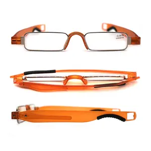 Kacamata membaca, klip pena tabung, kacamata putar tipis lipat 360 derajat presbiopi dapat disesuaikan pria wanita