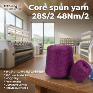 High Elastic Color Core Spun Yarn 50% Viscose 28% Nylon Cashmere 22% PBT Filament Blended Fancy Yarn 28s/2 Textile Factory China - Product Image 1