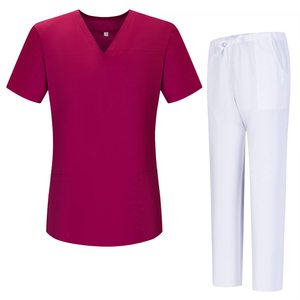 Unisex <b>Scrub</b> Suit Set V-Neck Top With White Pants Moisture Wicking Lightweight Medical Workwear For Clinic And Surgery Use - Product Image 4