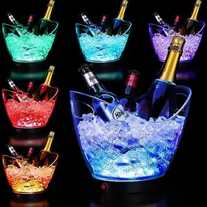 LED Party Ice Buckets 2L 4L 8L Clear Plastic Large Capacity Light Ice Bucket RGB Colors Changing LED Cooler Icebucket for Wine