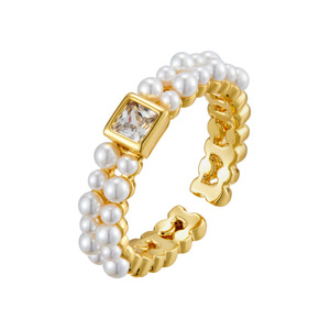 Faux Pearl Double Row <b>Open</b> <b>Ring</b> Geometric Shape Bezel Setting Adjustable Index Finger <b>Ring</b> Everyday Wear - Product Image 5
