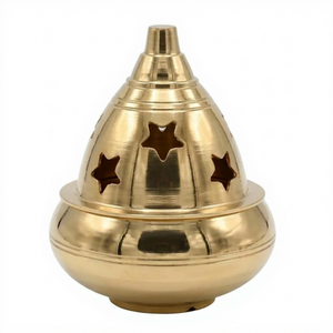 Brass Diya <b>Oil</b> <b>Lamp</b> with Dome Lid Star Cutout Design Traditional Deepak Pair for Home Temple Tabletop Decor Festival Lighting - Product Image 4