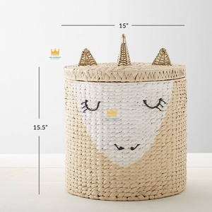 KING HANDICRAFT Cartoon Unicorn Rattan <b>Storage</b> <b>Basket</b> Round <b>Toy</b> Organizer for Kids Bedroom Plant Fiber Handwoven Decorative Bin - Product Image 6