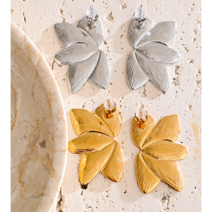 JINYOU 4767 <strong>Fashionable</strong> Exaggerated Stainless Steel 18K Gold Plated Earrings Leaf-shaped <strong>Wholesale</strong> Earrings <strong>Jewelry</strong> - Product Image 3