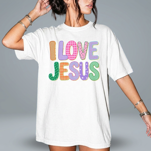 T-shirt oversize pour femme, col rond, manches courtes, 100 % coton, coupe ample, imprimé bouffant, motifs chrétiens colorés, cadeau de foi - Product Image 1