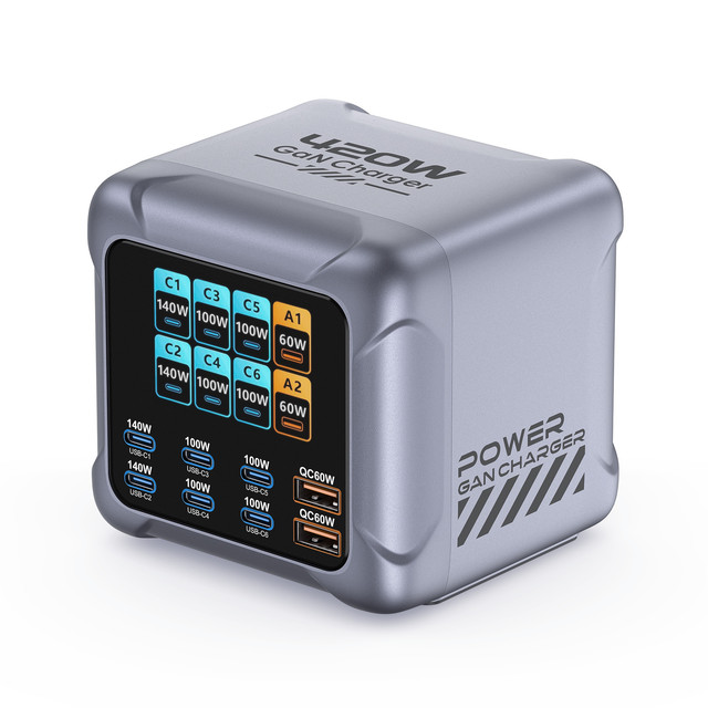 High-Power GaN Super Fast Charger for Phones Laptops PD 3.1 Multi-Port USB-C/USB-A Desktop Charging Station Adapter