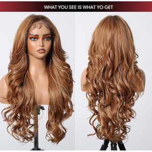 Perruques Lace Front Synthétiques 13x6 HD Blond Miel, Ligne de <span class=keywords><strong>Cheveux</strong></span> Pré-Épilée avec Baby Hair, Ondulées Longues 28 Pouces - Product Image 2