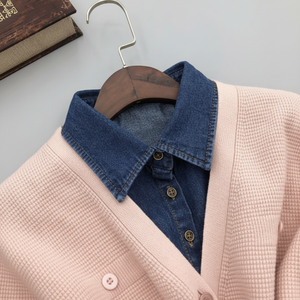 Camicia da donna con collo finto collo in Denim blu DD-12993 - Product Image 1