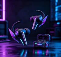 Écouteurs Cyberpunk Mecha, design aile + lumières RGB, style industriel hardcore, un essentiel streetwear pour les hommes branchés