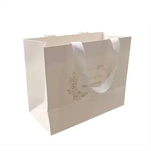 Manufacturer Luxury Ribbon Handle Boutique Shopping Packaging Customized Printed Tote Paper Gift Bags With Logo