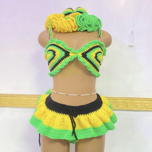 Tùy Chỉnh Tam Giác Màu Khối Handmade Crochet Bộ Bikini Áo Tắm Hai Mảnh Thiết Lập Chuỗi Đồ Bơi Beachwear Cho Phụ Nữ - Product Image 1