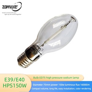 Bombilla de <span class=keywords><strong>sodio</strong></span> de alta presión con efecto de alta presión, lámpara de calle para Patio, <span class=keywords><strong>fuente</strong></span> de luz de ingeniería, E40, 2000k, ED75, HPS150w - Product Image 1