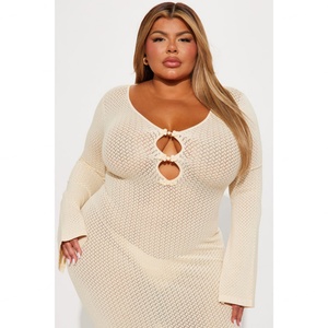 Vestido de Verano Casual para Mujer, Estilo Personalizado de Fábrica OEM, Maxi, Manga Larga, Cuello en V, Abertura Lateral Media - Product Image 4