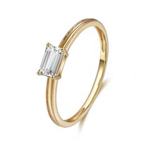 Bague en or jaune 18 carats avec diamant de laboratoire taille émeraude à tige droite prismatique simple pour femme