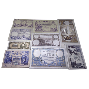9pcs/set Romania Souvenirs Currency Plastic Silver Color Foil Electroplated Banknote, Custom Design - Product Image 1