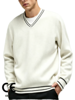 Pull en maille rayé col en V pour homme, style preppy, coupe oversize à épaules tombantes, pour cricket et tennis, vintage Ivy, anti-plis, hiver