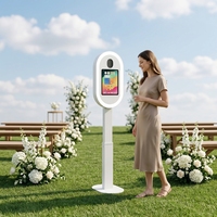 Support de photomaton pour iPad à hauteur réglable avec armoire d'impression, kiosque selfie, support de tablette en métal et anneau lumineux pour événements de mariage