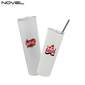 Gobelet isotherme en acier inoxydable personnalisé, fin, 20 oz, droit, avec paille en métal, bouteille en métal vierge pour sublimation - Product Image 2