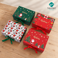 Boîte magnétique pliable de Noël en carton ondulé rouge, boîte rigide pour cadeaux de fêtes, emballage avec couvercle à fermeture magnétique