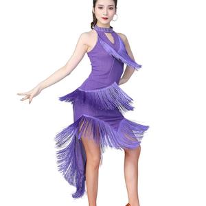 Deslumbrante Vestido Largo Irregular sin Mangas para Mujer, con Cuello Alto, Flecos de Spandex, Estilo Latino, para Baile de Samba, con Collar - Product Image 4