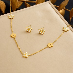 Flower Gold Plated Jewelry <b>Set</b> With Diamond Accents For Women Everyday Wear - Product Image 2