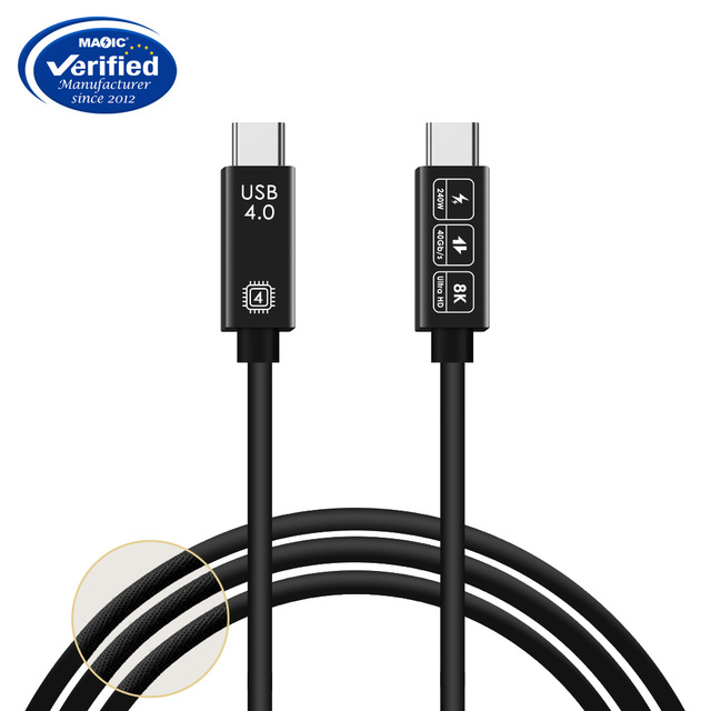 USB4.0 Thunderbolt 240W Fast Charging 8K 60Hz High-Speed Ultra HD Data Audio & Video Cable with PVC Jacket and Braid Shielding