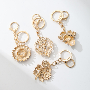 Nouveau style 2026, Porte-clés en métal style campagnard avec motif tournesol et abeille, finition émail goutte d'<span class=keywords><strong>huile</strong></span>, et chaîne <span class=keywords><strong>de</strong></span> téléphone/suspendeur <span class=keywords><strong>de</strong></span> sac à motif floral et végétal avec strass frais - Product Image 2