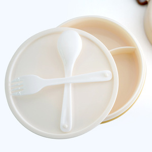 Fuku Fuku Nyanko Round Bento <b>Box</b> Double Layer <b>Plastic</b> <b>Lunch</b> <b>Box</b> For Children With Cat Design - Product Image 2