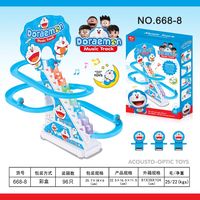 Jouet de course BaoHan en plastique à piles avec canard, dinosaure et pingouin, avec lumières et musique, pour escalade sur les escaliers