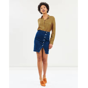 Gonne corte blu <span class=keywords><strong>cotone</strong></span> S-5XL da donna Sexy monopetto con bottone Jeans gonna Mini <span class=keywords><strong>sottoveste</strong></span> alla moda - Product Image 5