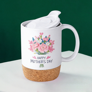 Tasses en céramique pour la fête des mères avec couvercles - Design floral tournesol, lavande, œillet, tulipe, fond en liège, cadeau pour maman - Product Image 2