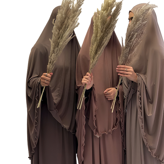 2025 Traditional Modal Dress Set for Women Solid Color Modest Muslim Prayer Casual Abaya Hooded Long Hijab Khimar Summer Autumn