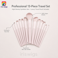 Iriswigs – Ensemble de 13 pinceaux de maquillage rose pêche, professionnels, en poils synthétiques doux, pour le visage, les fards à paupières, le blush et le blending, pour débutants