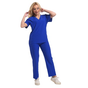 HZMNOI Women's <b>Scrub</b> Set <b>Blue</b> Short Sleeve V Neck Pants Moisture Wicking Hospital Uniforms Workwear Clothing Size S XXL - Product Image 1