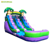 Parc gonflable commercial, toboggan aquatique combiné, trampoline humide et sec avec toboggan gonflable coloré