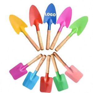 Pelle à sable miniature portable en métal avec logo personnalisé et manche en bois, outil de jardinage et de plage pour ameublir la terre, planter et creuser - Product Image 1