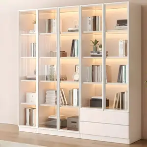 बुकशेल्फ़ डिज़ाइन लिविंग रूम बुक शेल्फ़ लाइब्रेरी लिविंग रूम कैबिनेट के लिए भंडारण लकड़ी सीढ़ी के साथ ठोस सफेद बुककेस